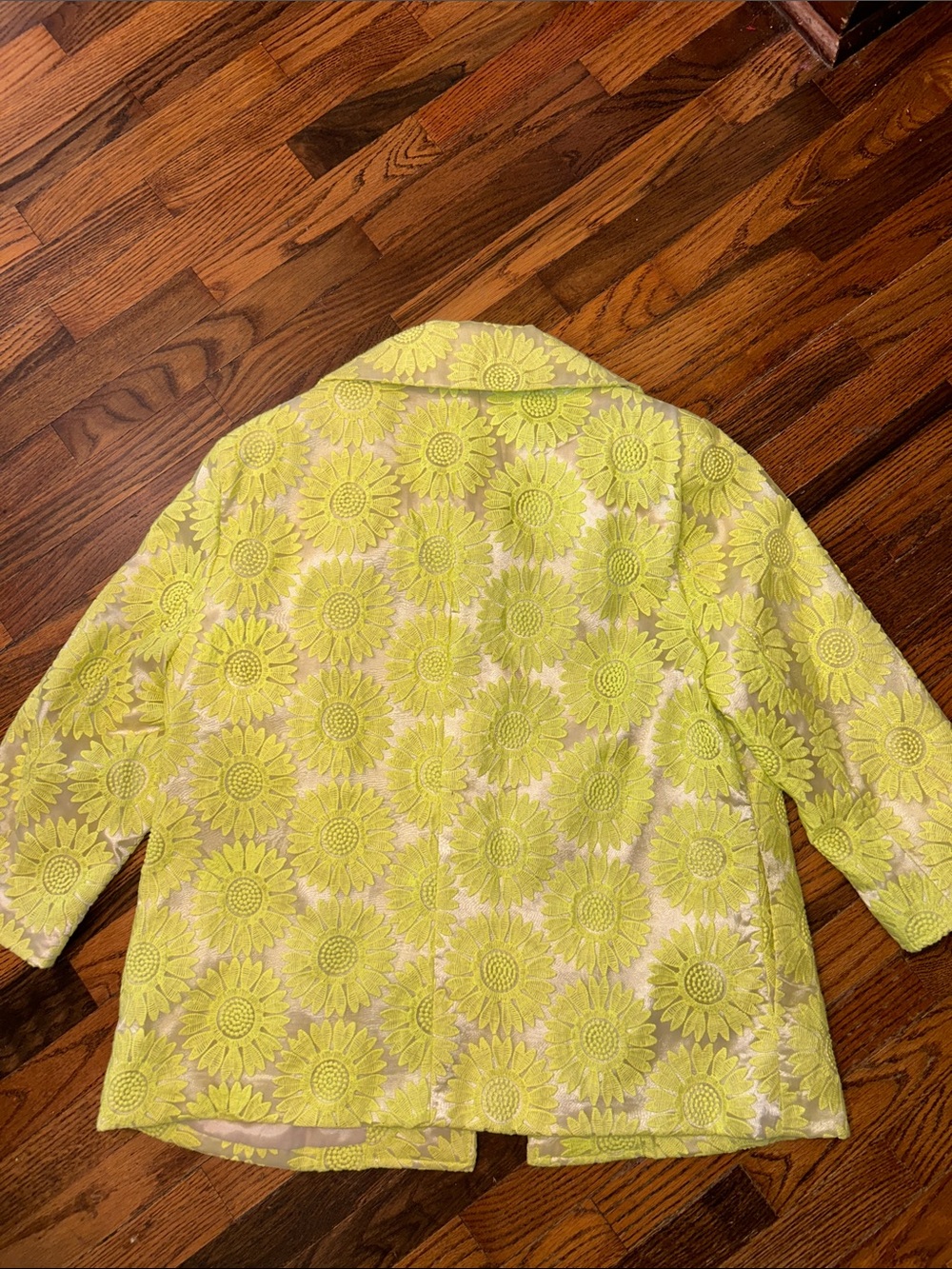 Luii Neon Yellow Floral Brocade Pea Coat - Picture 2 of 16
